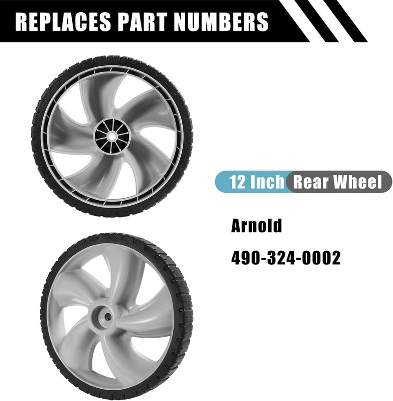 Sutmorly 12x1.75" Lawn Mower Rear Wheels for Craftsman Arnold 490-324-0002, 12-Inch Plastic Wheels Tires Compatible with Poulan, Brute, Hon da, Hu sqvarna, Yard Machines Walk Behind Mowers, 2 Pack - Image 3
